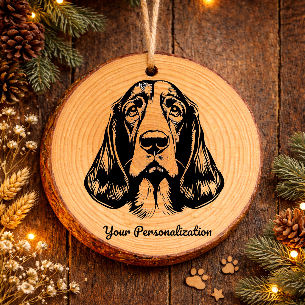 Basset Hound Dog Ornament – Rustic Wooden Keepsake