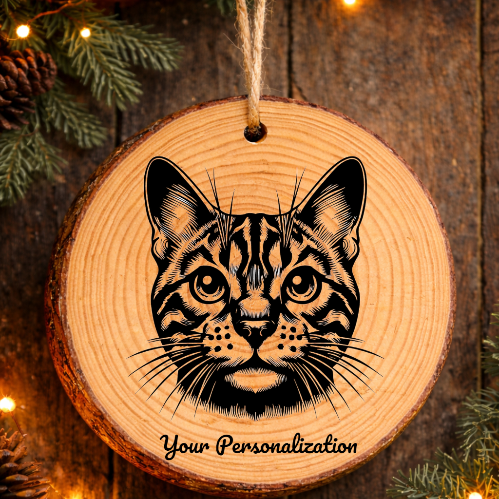 Bengal Shorthair Cat Rustic Pine Wooden Round Ornament