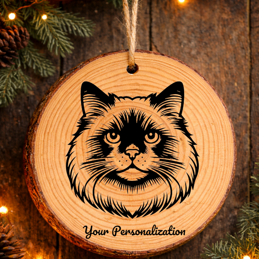 Birman Cat Rustic Pine Wooden Round Ornament