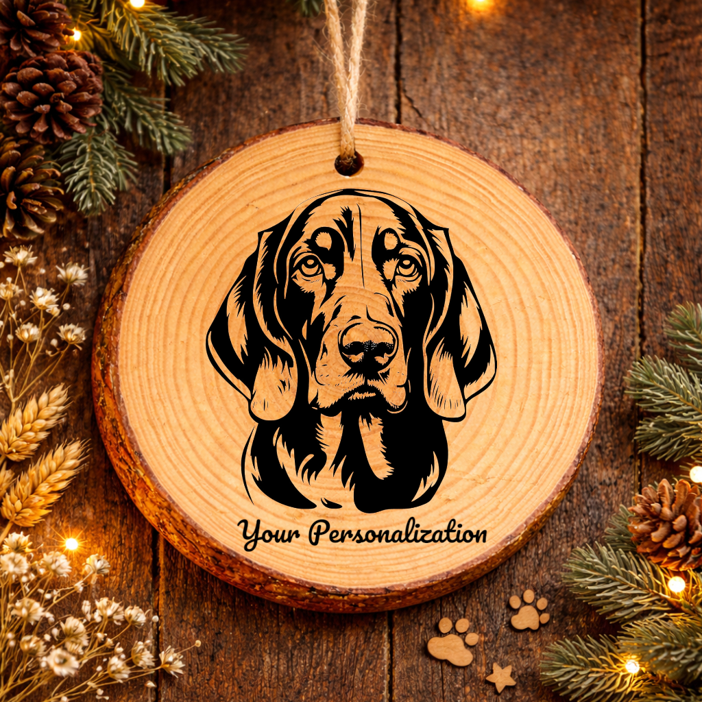 Black and Tan Coonhound Dog Ornament – Rustic Wooden Keepsake