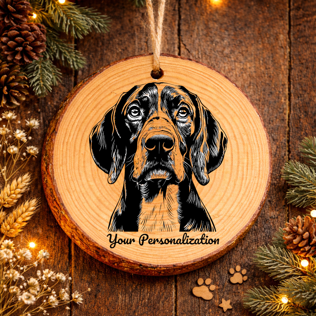 Bluetick Coonhound Dog Ornament – Rustic Wooden Keepsake