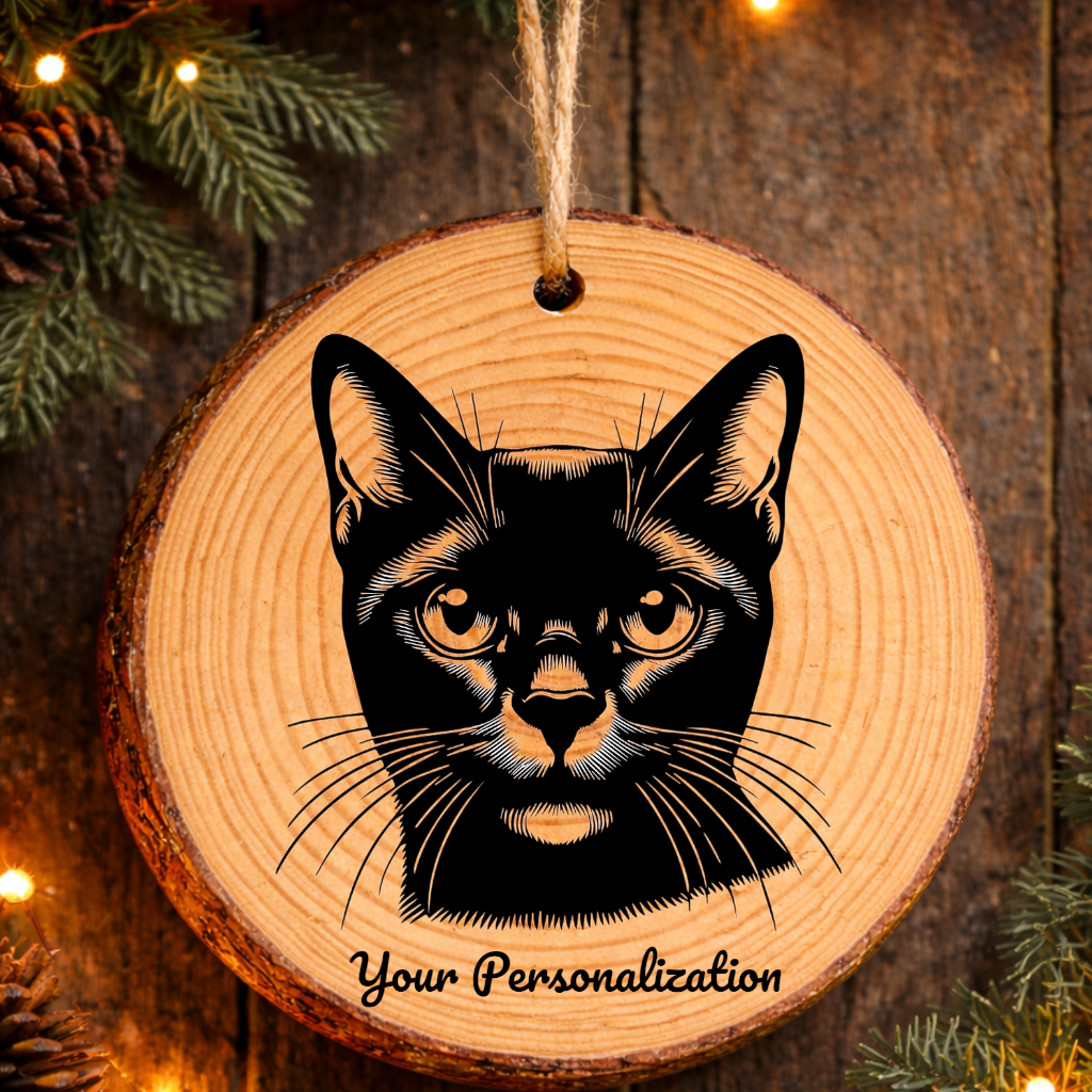 Bombay Cat Rustic Pine Wooden Round Ornament