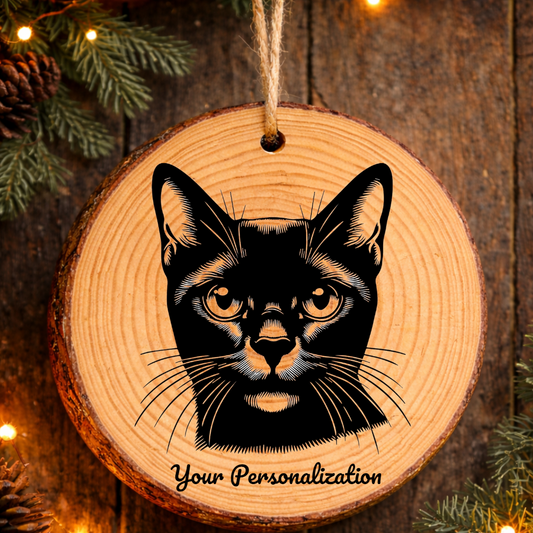 Bombay Cat Rustic Pine Wooden Round Ornament