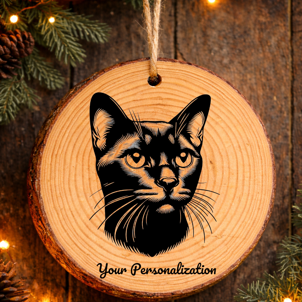 Bombay Cat Rustic Pine Wooden Round Ornament