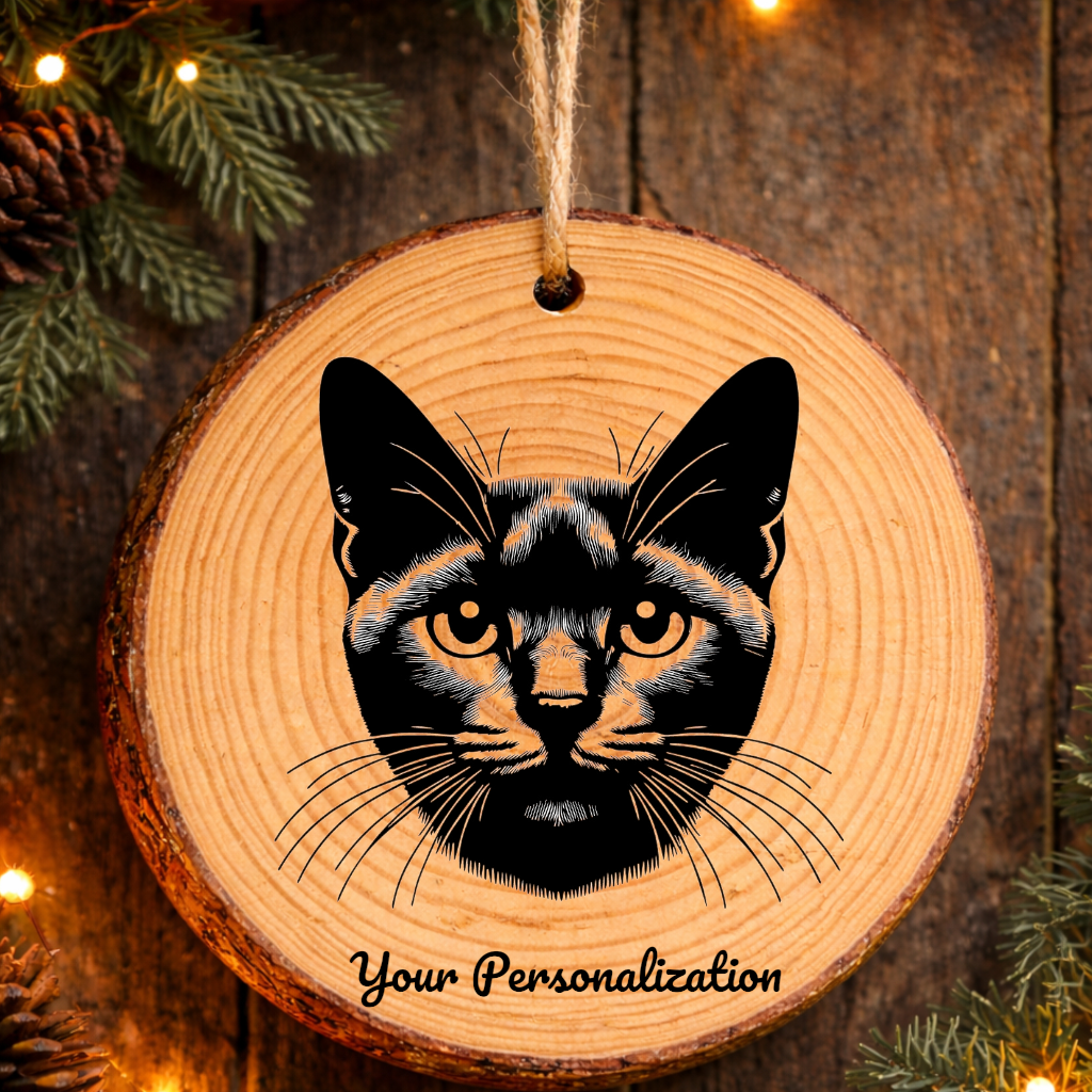Bombay Asian Cat Rustic Pine Wooden Round Ornament