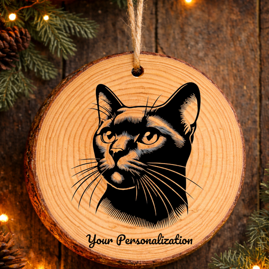 Bombay Asian Shorthair Cat Rustic Pine Wooden Round Ornament