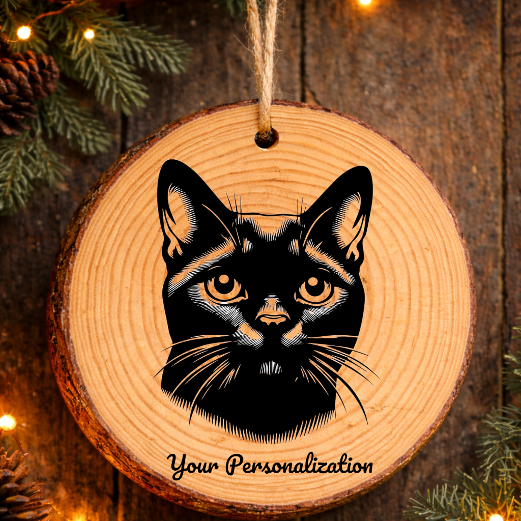 Bombay Asian Shorthair Cat Rustic Pine Wooden Round Ornament