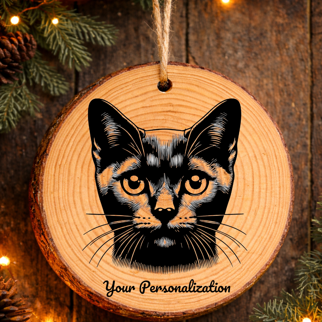 Bombay Asian Shorthair Cat Rustic Pine Wooden Round Ornament