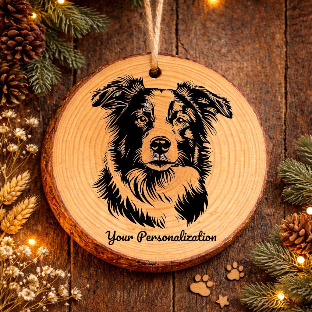 Border Collie Dog Ornament – Rustic Wooden Keepsake