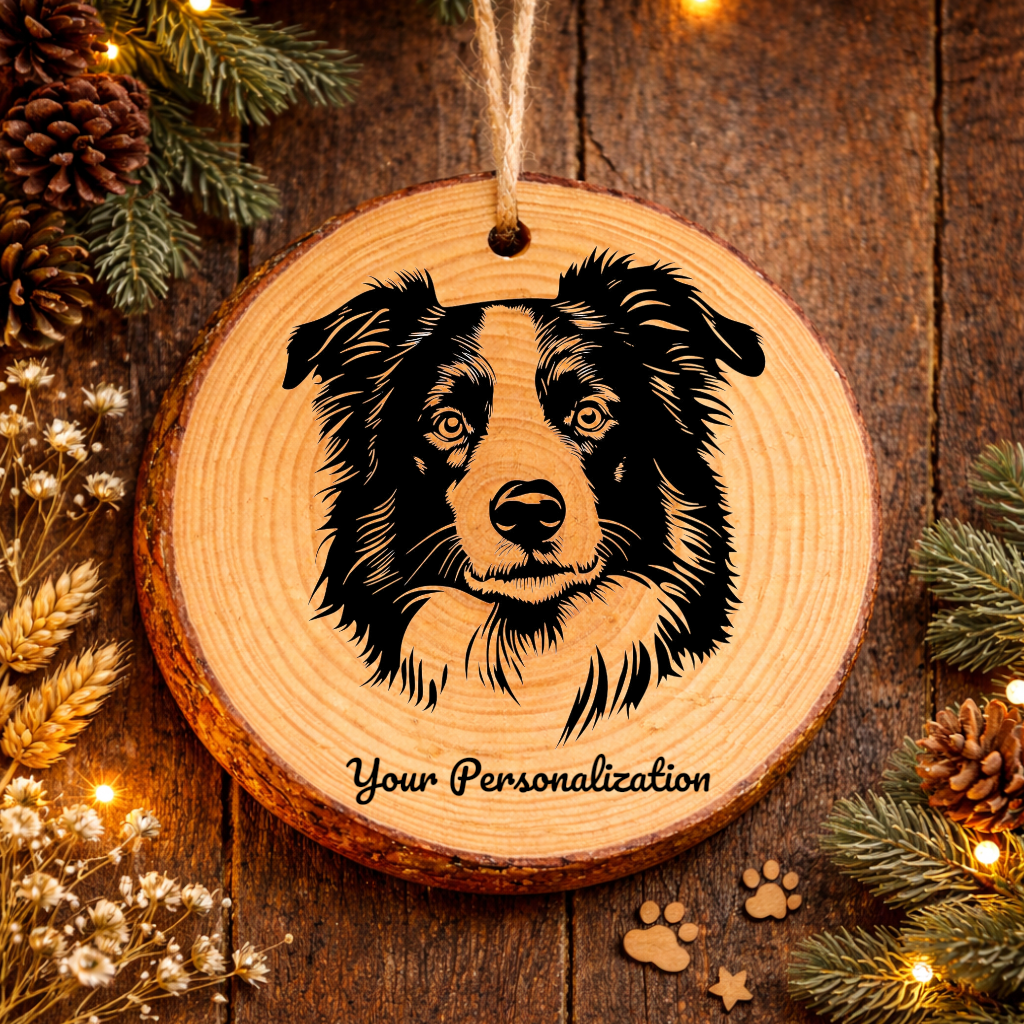 Border Collie Dog Ornament – Rustic Wooden Keepsake