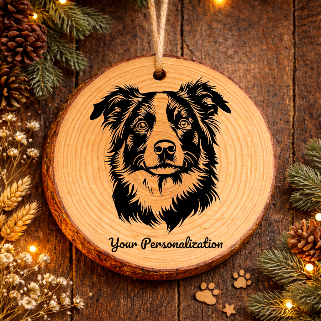 Border Collie Dog Ornament – Rustic Wooden Keepsake