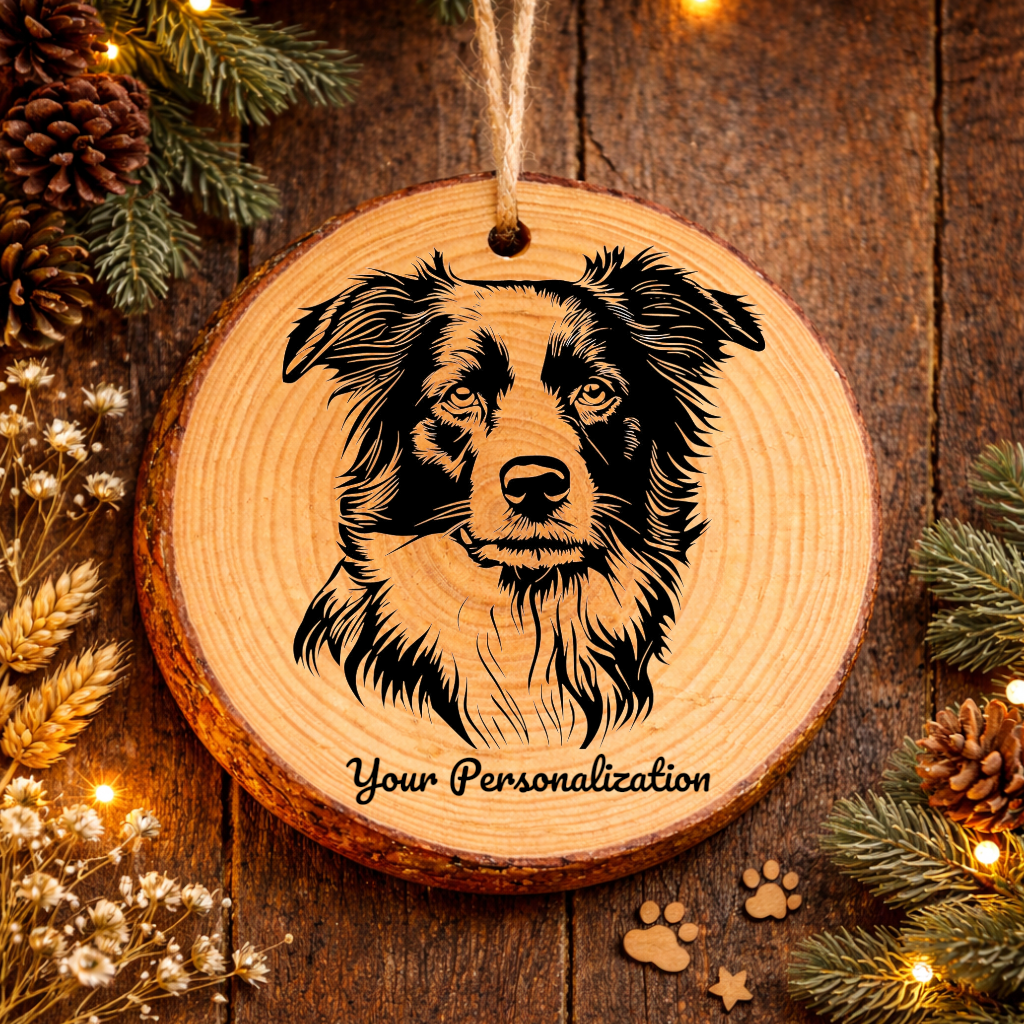 Border Collie Dog Ornament – Rustic Wooden Keepsake