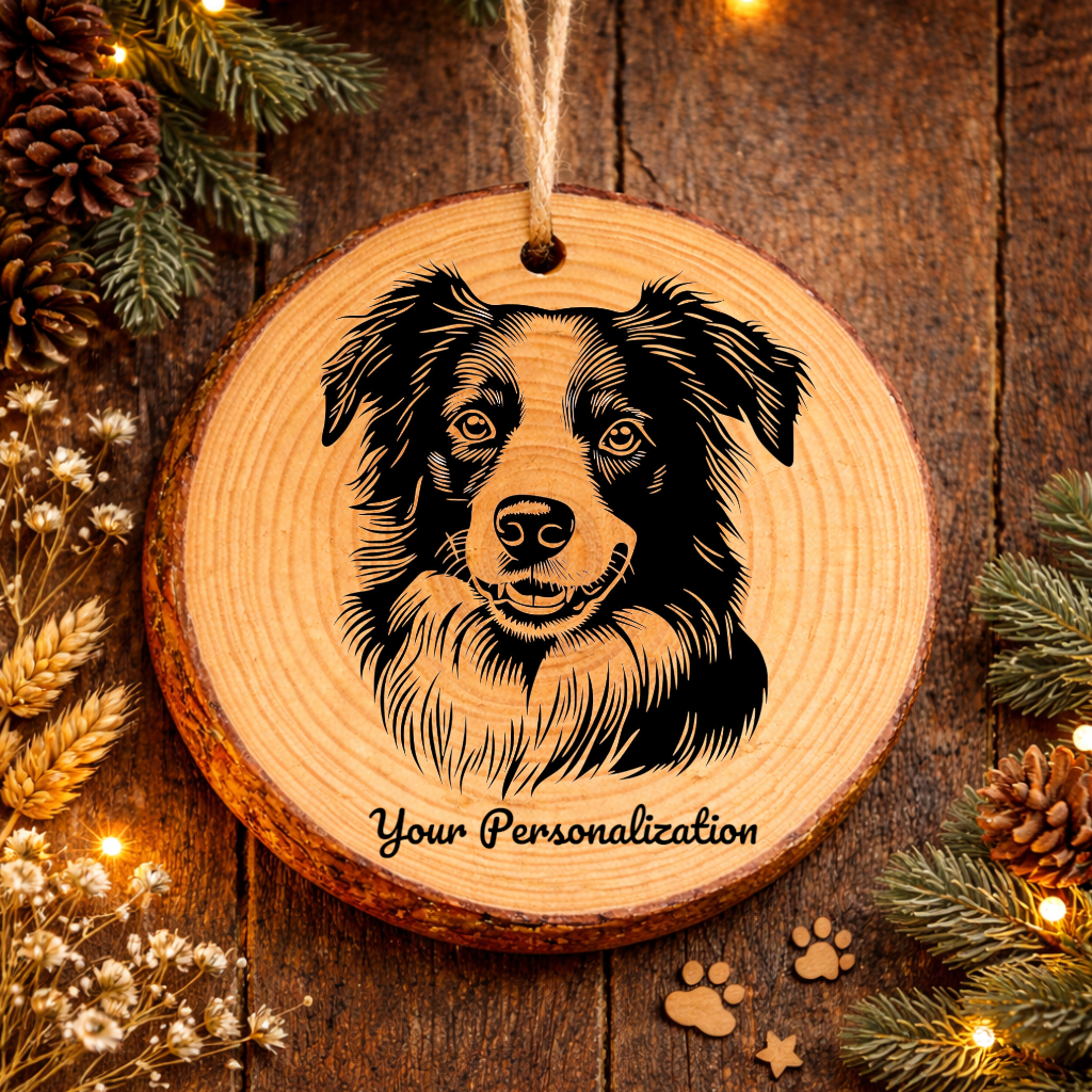Border Collie Dog Ornament – Rustic Wooden Keepsake