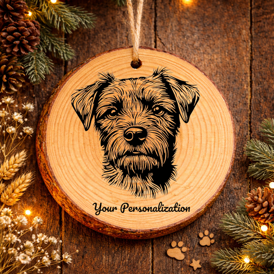 Border Terrier Dog Ornament – Rustic Wooden Keepsake
