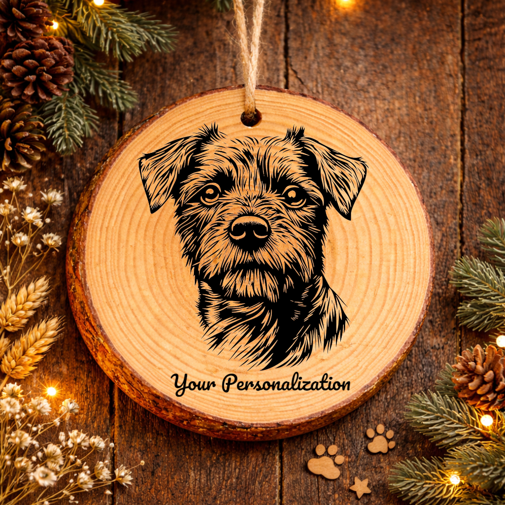 Border Terrier Dog Ornament – Rustic Wooden Keepsake