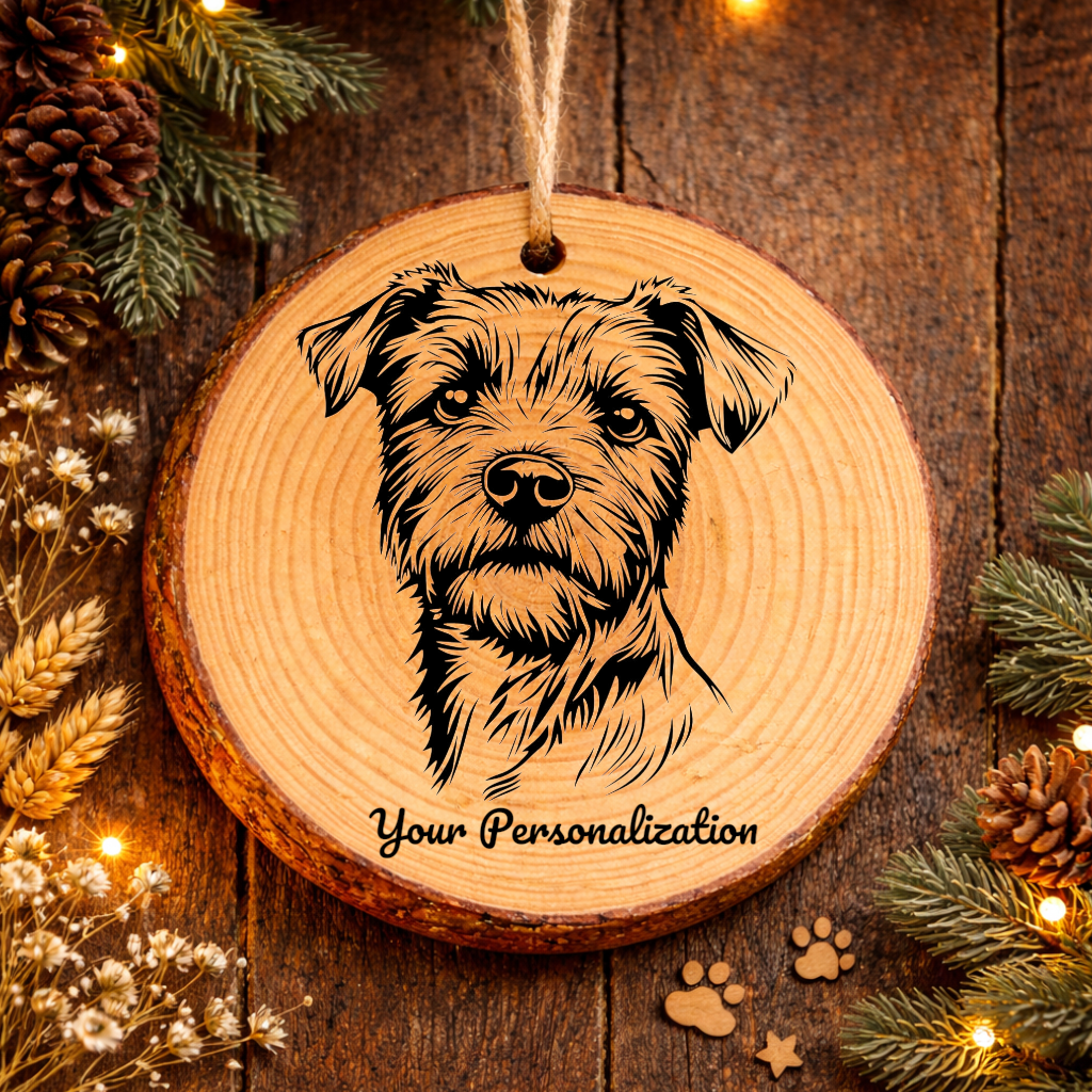 Border Terrier Dog Ornament – Rustic Wooden Keepsake