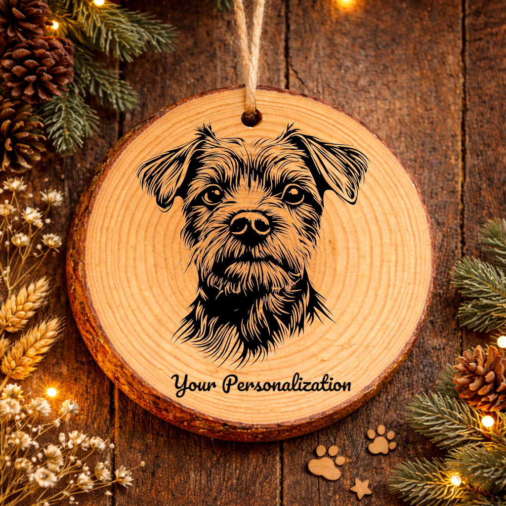 Border Terrier Dog Ornament – Rustic Wooden Keepsake