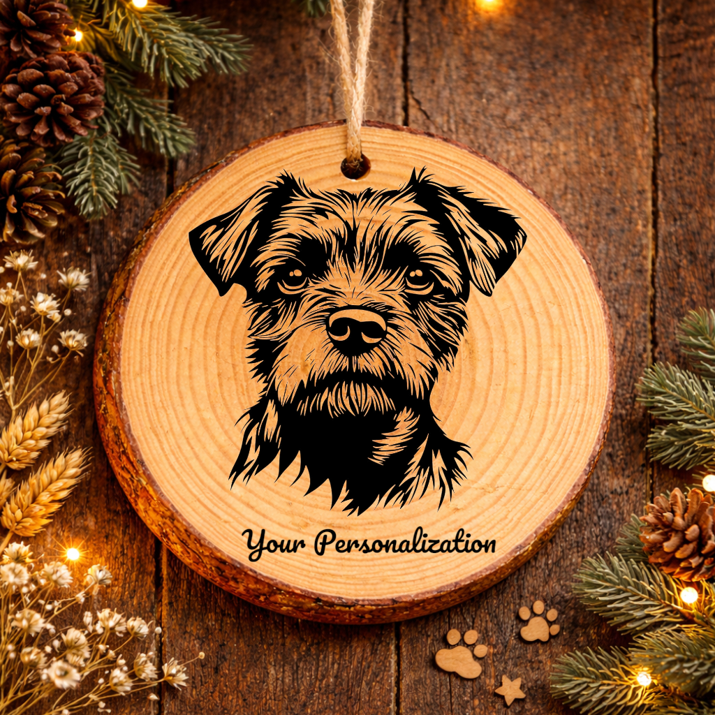 Border Terrier Dog Ornament – Rustic Wooden Keepsake