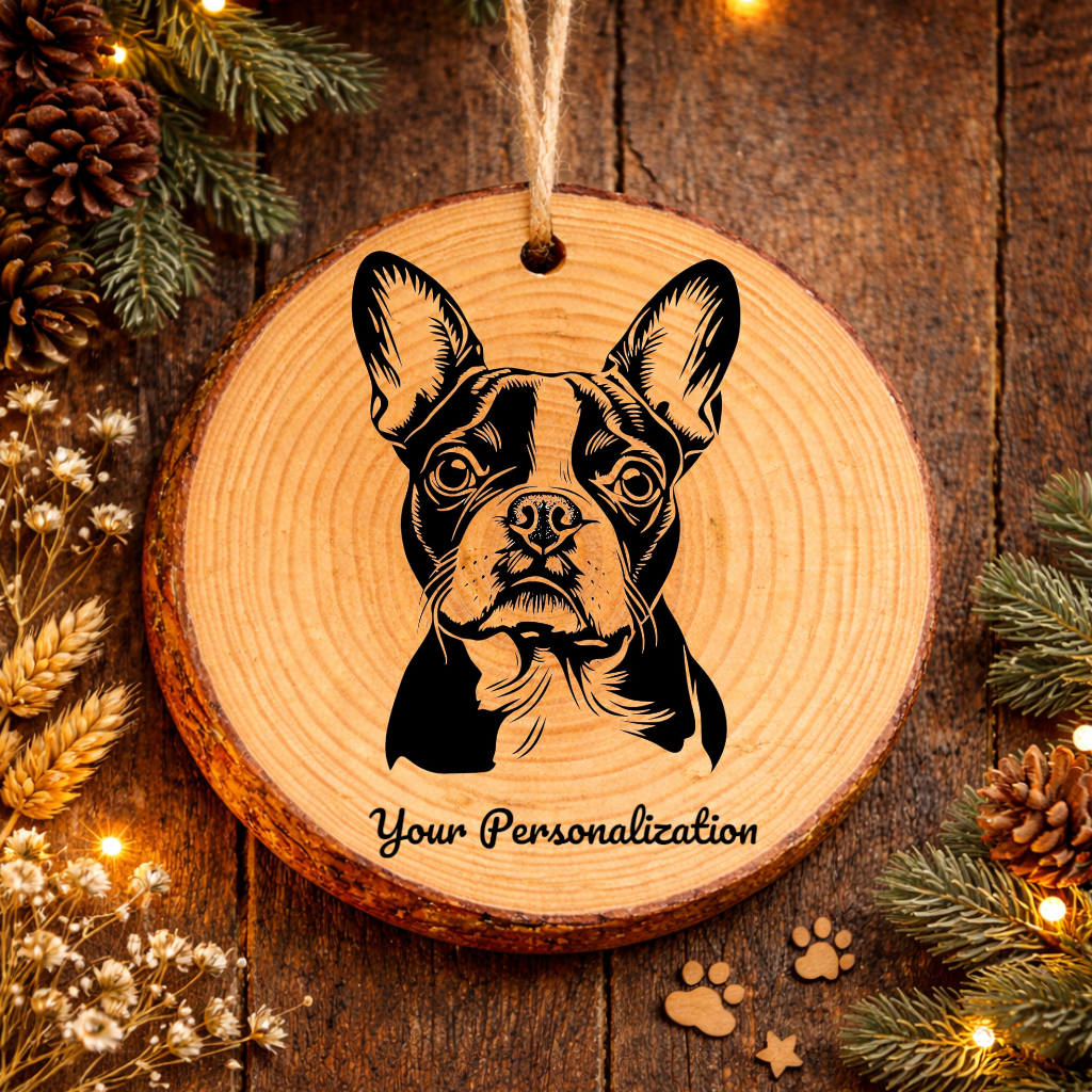 Boston Terrier Dog Ornament – Rustic Wooden Keepsake