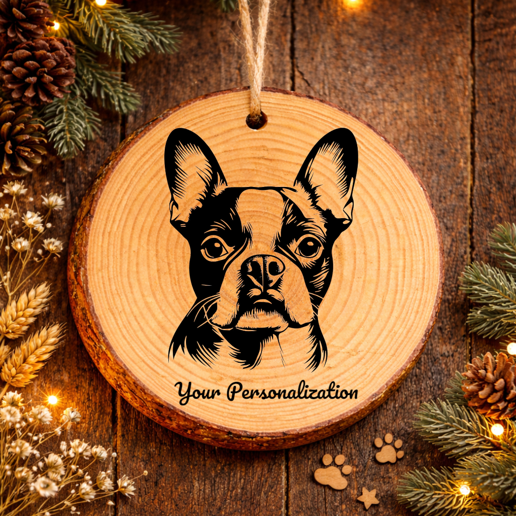 Boston Terrier Dog Ornament – Rustic Wooden Keepsake
