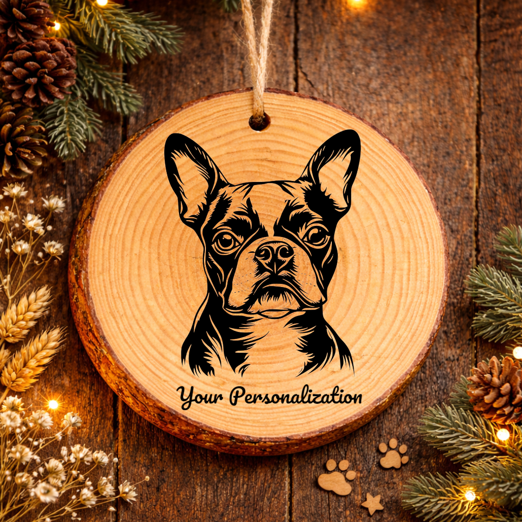 Boston Terrier Dog Ornament – Rustic Wooden Keepsake