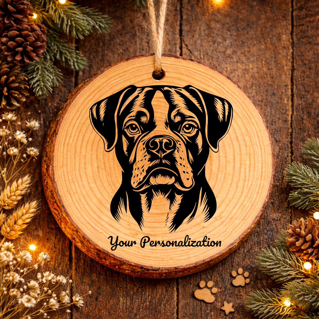 Boxer Dog Ornament – Rustic Wooden Keepsake