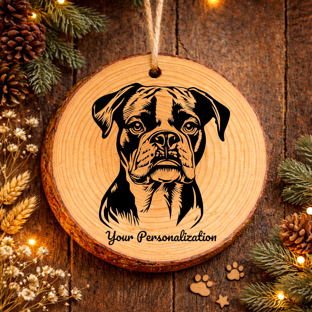 Boxer Dog Ornament – Rustic Wooden Keepsake