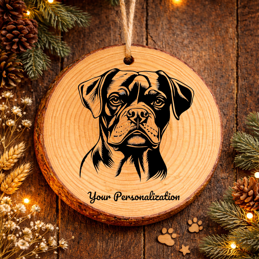 Boxer Dog Ornament – Rustic Wooden Keepsake