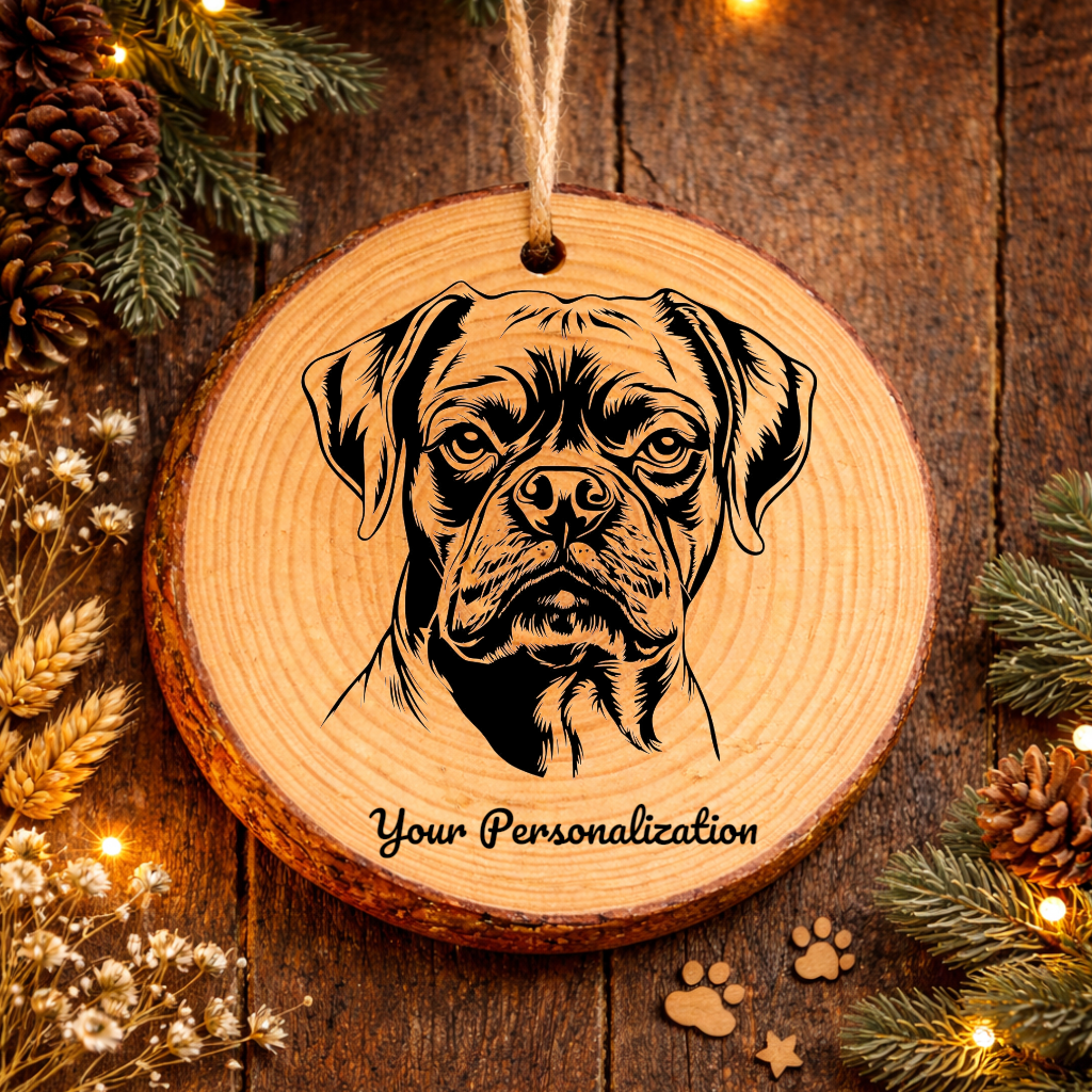 Boxer Dog Ornament – Rustic Wooden Keepsake
