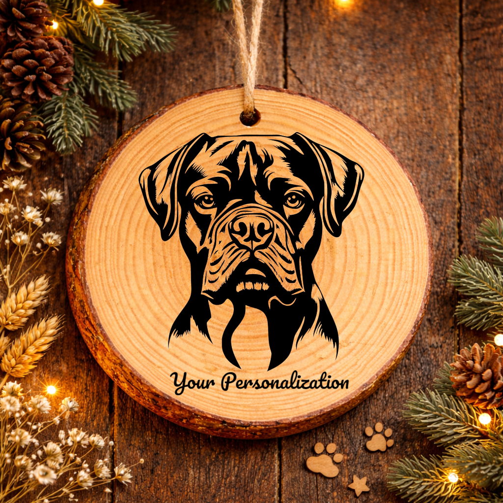 Boxer Dog Ornament – Rustic Wooden Keepsake