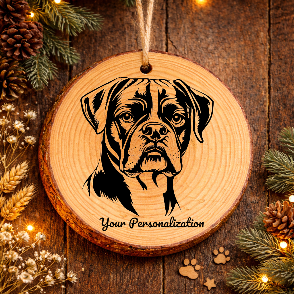 Boxer Dog Ornament – Rustic Wooden Keepsake
