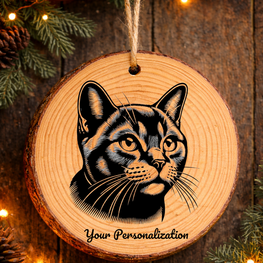 Brazilian Shorthair Cat Rustic Pine Wooden Round Ornament