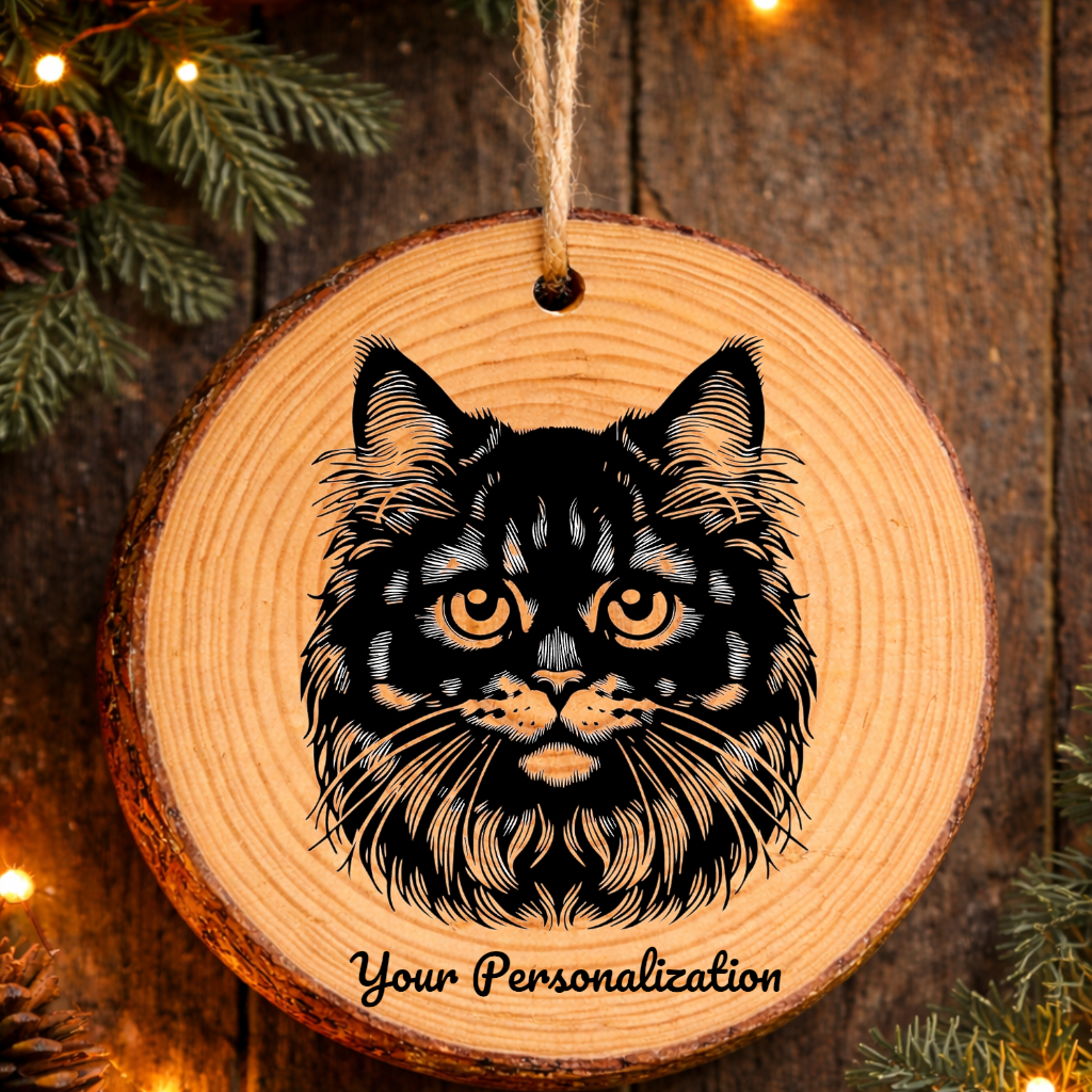 Brazilian Shorthair Longhair Cat Rustic Pine Wooden Round Ornament