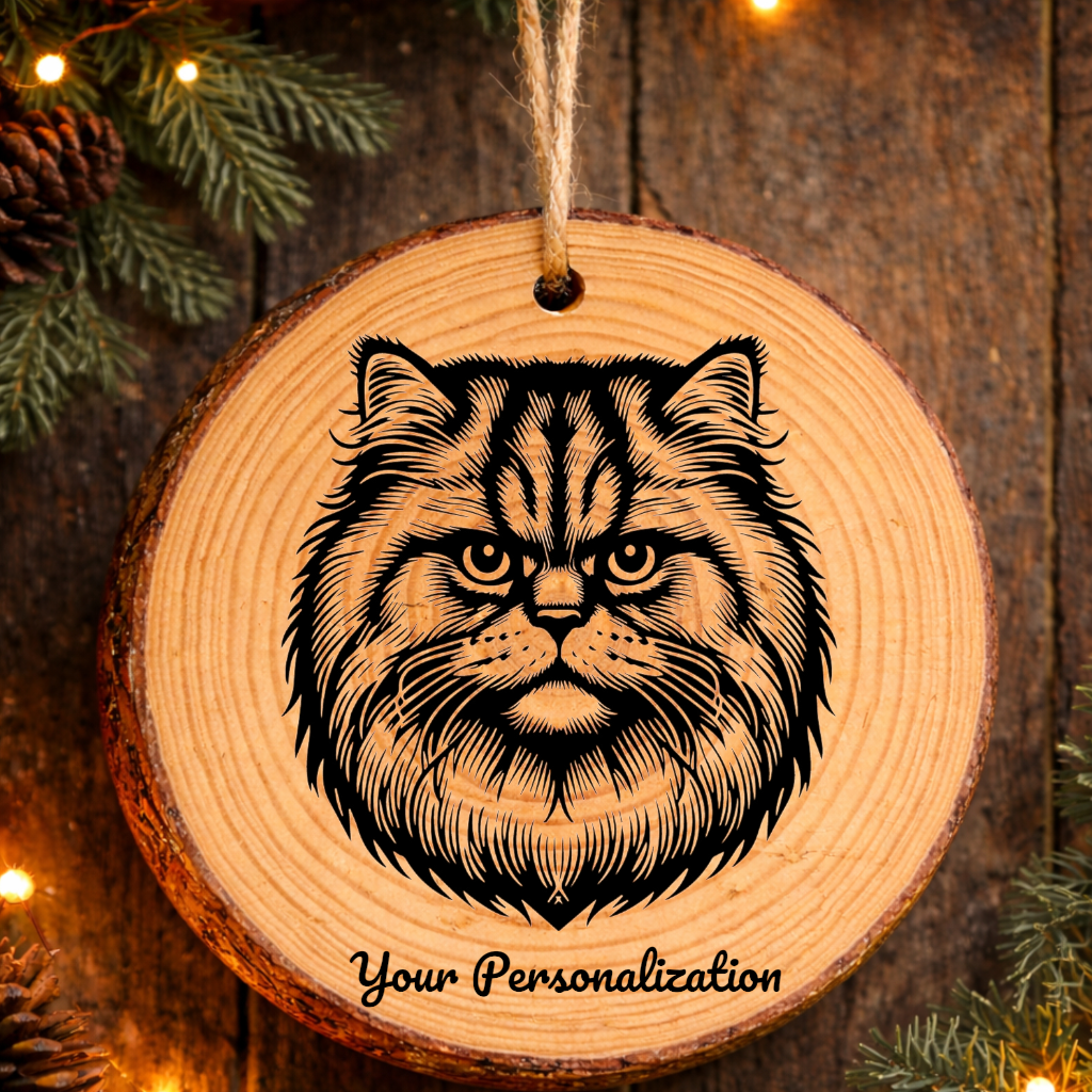 British Longhair Cat Rustic Pine Wooden Round Ornament
