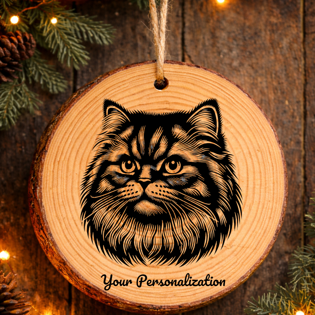 British Longhair Cat Rustic Pine Wooden Round Ornament