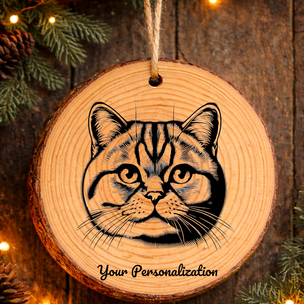 British Shorthair Cat Rustic Pine Wooden Round Ornament