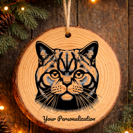 British Shorthair Cat Rustic Pine Wooden Round Ornament