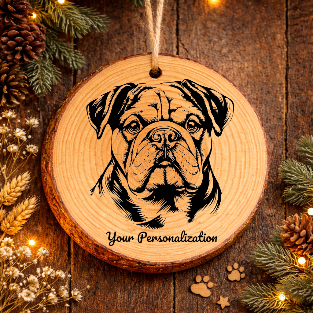 Bulldog Dog Ornament – Rustic Wooden Keepsake