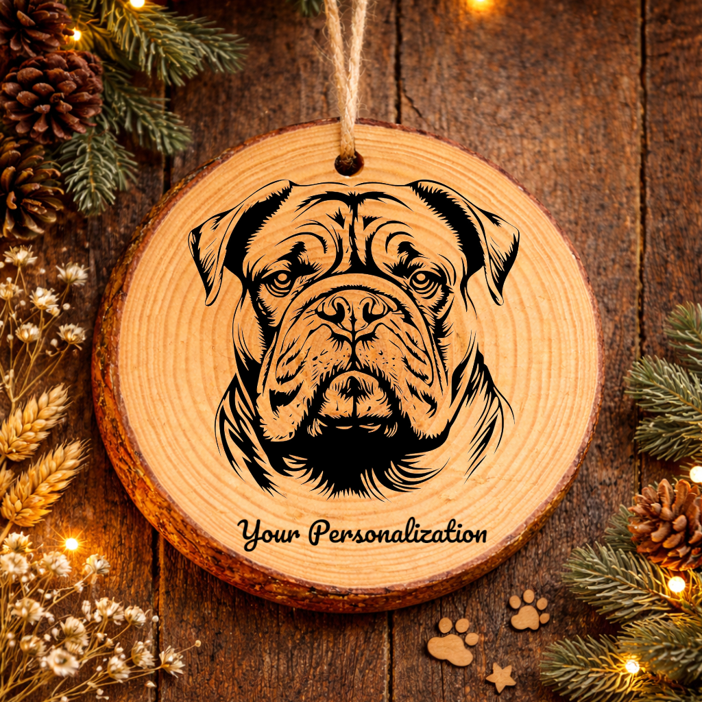 Bulldog Dog Ornament – Rustic Wooden Keepsake