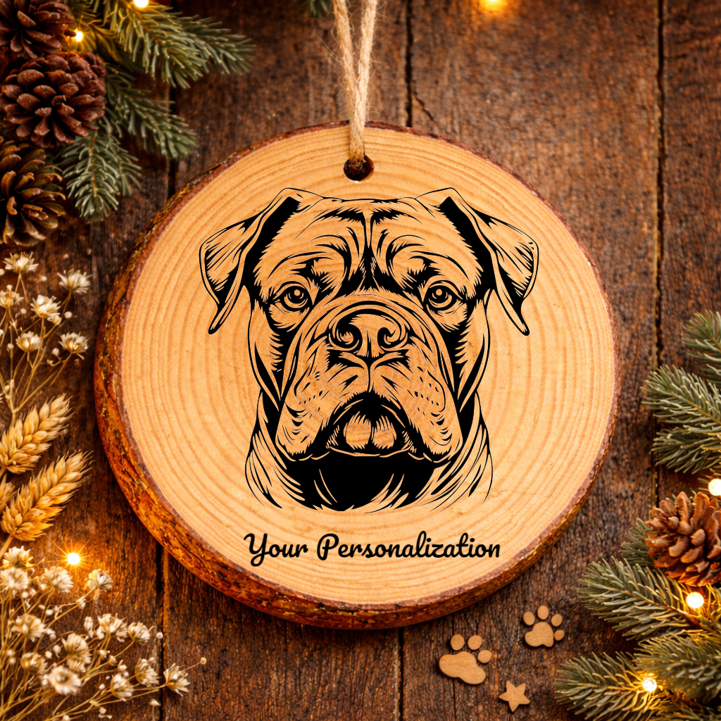 Bulldog Dog Ornament – Rustic Wooden Keepsake