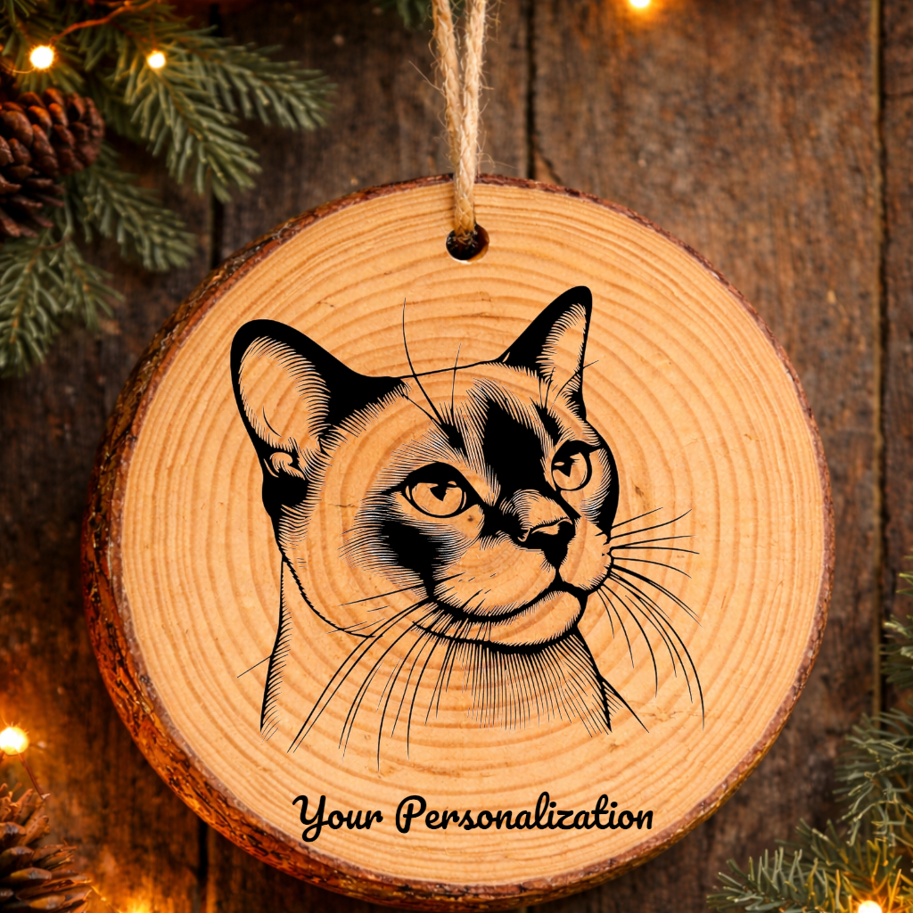 Burmese Cat Rustic Pine Wooden Round Ornament