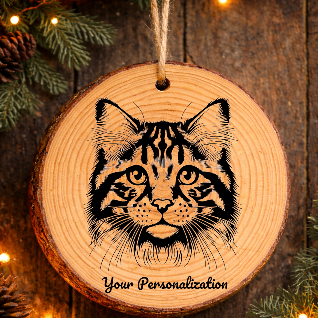 California Spangled Cat Rustic Pine Wooden Round Ornament