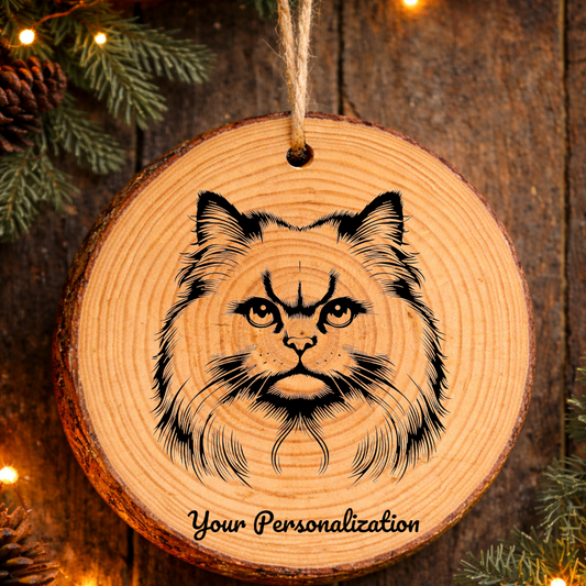 Chantilly Tiffany Cat Rustic Pine Wooden Round Ornament