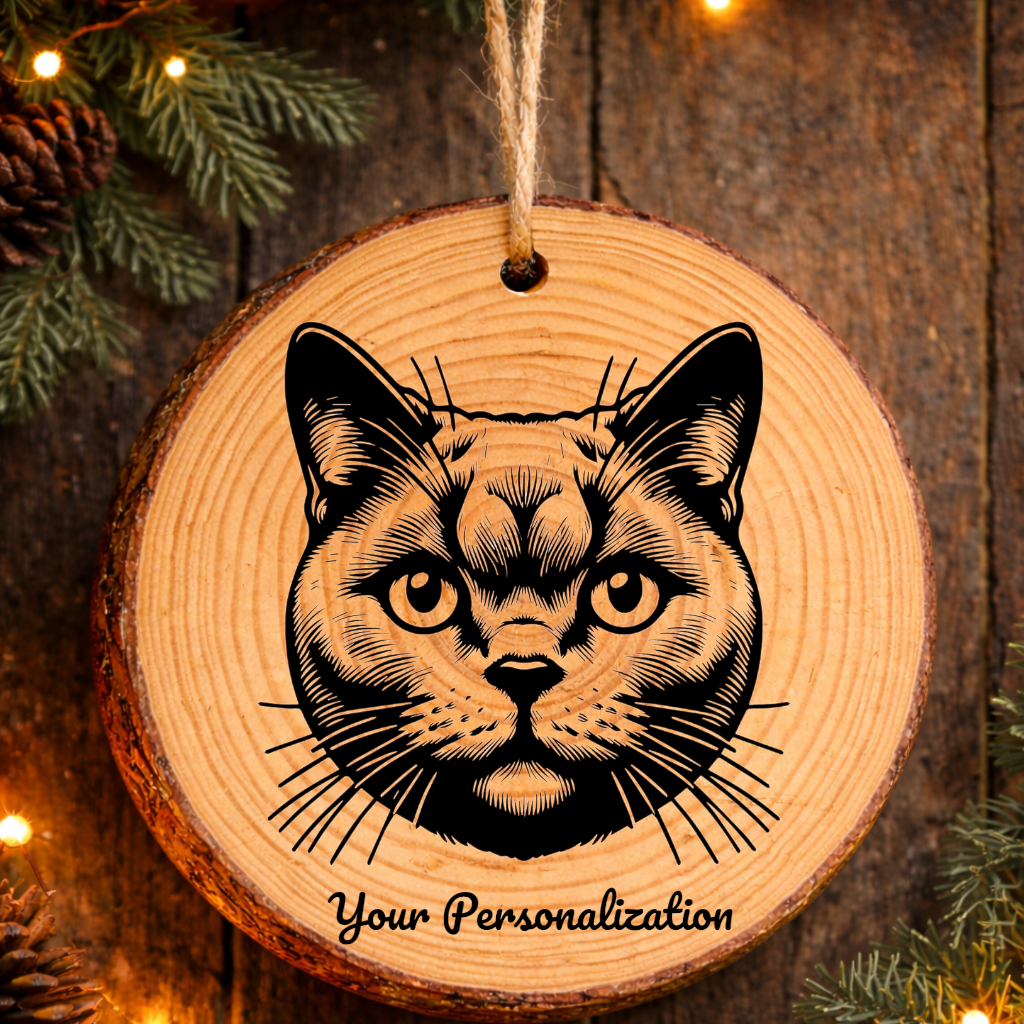 Chartreux Cat Rustic Pine Wooden Round Ornament