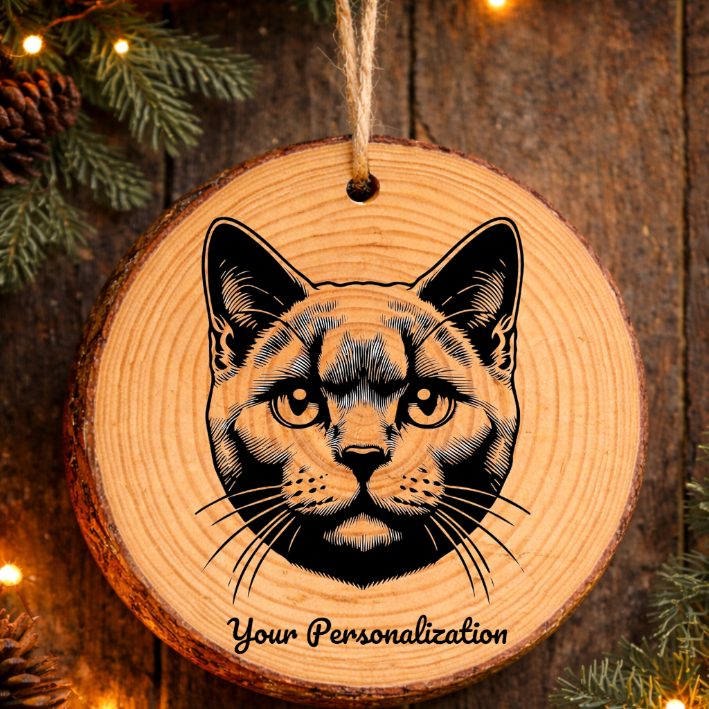 Chartreux Cat Rustic Pine Wooden Round Ornament