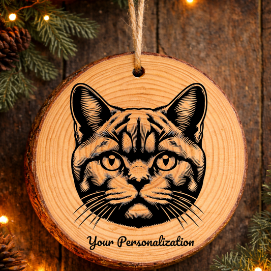 Chartreux Cat Rustic Pine Wooden Round Ornament