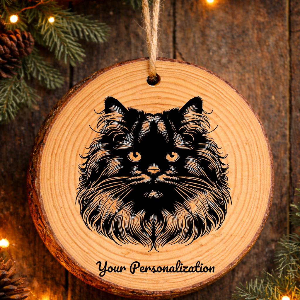 Chartreux Longhair Cat Rustic Pine Wooden Round Ornament