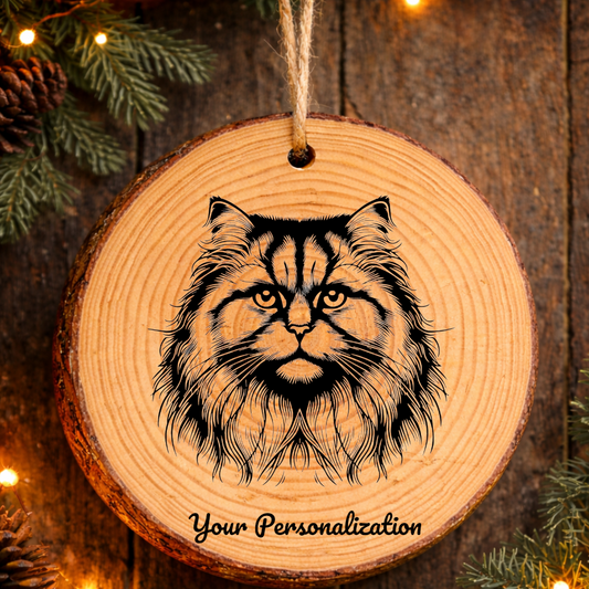 Chartreux Longhair Cat Rustic Pine Wooden Round Ornament
