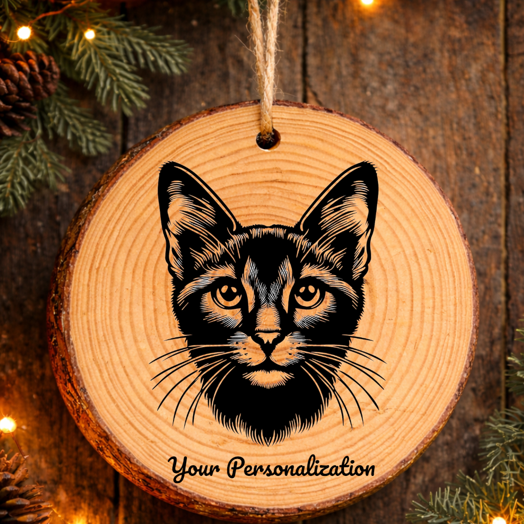 Chausie Cat Rustic Pine Wooden Round Ornament