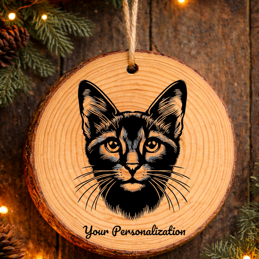 Chausie Cat Rustic Pine Wooden Round Ornament